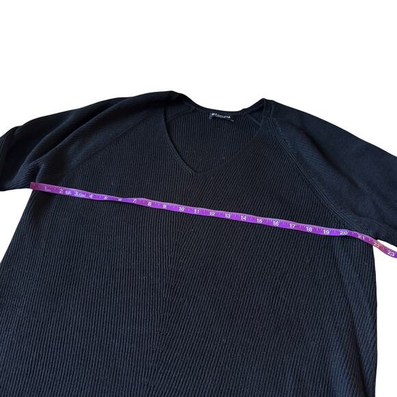 Athleta Hanover V Neck Knit Ribbed Sweater Women Large Black Merino wool blend - Picture 6 of 10